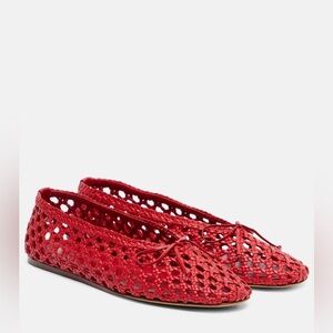 NWT Le Monde Béryl Regency Woven Leather Crimson Red Ballet Fats